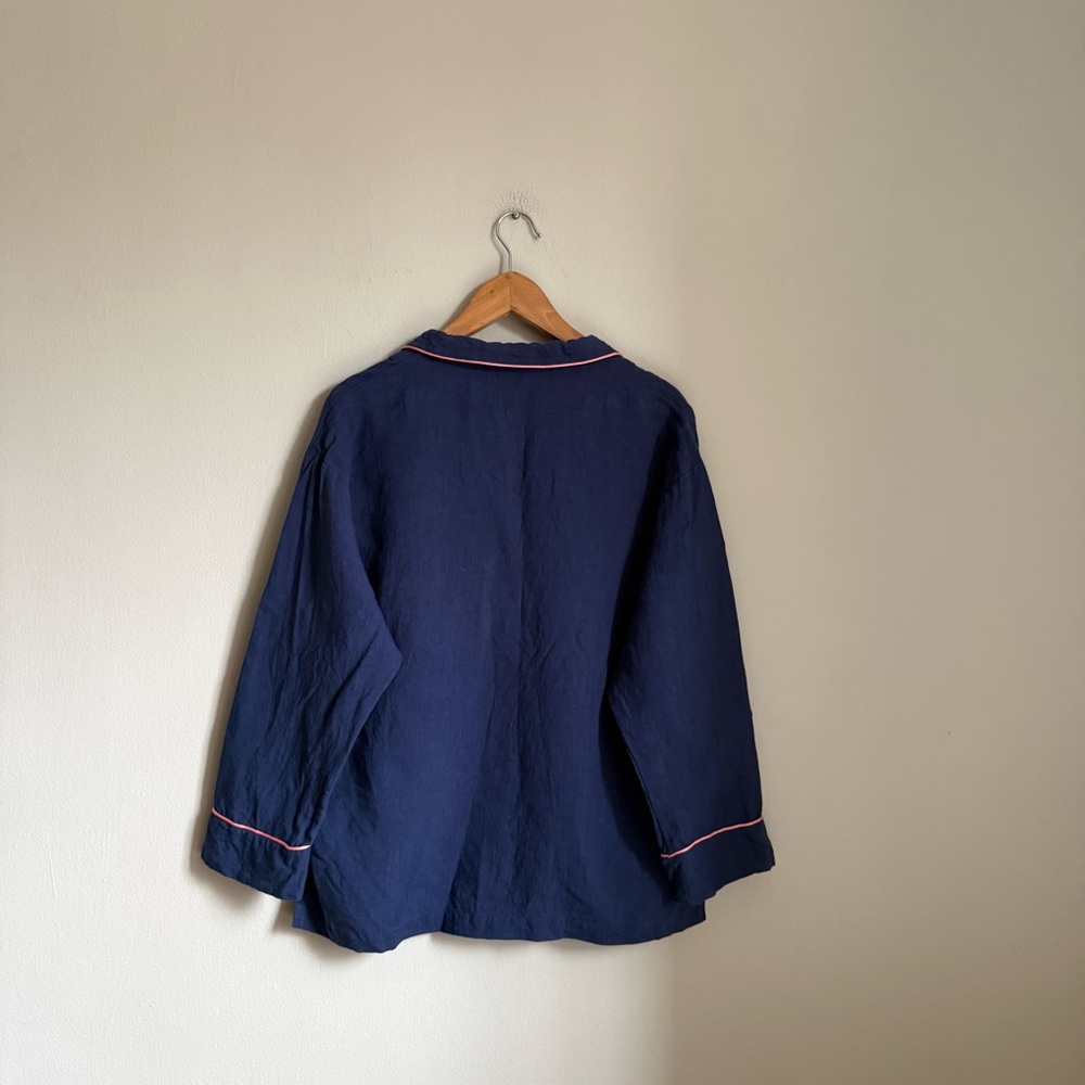 Ilana Kohn 100% Linen Made in USA Shirt Size S Blue with Pink Accents Jacket - Picture 2 of 15